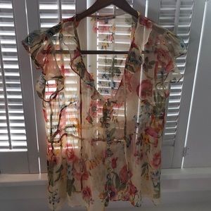 Nanette Lapore Sheer Floral Blouse